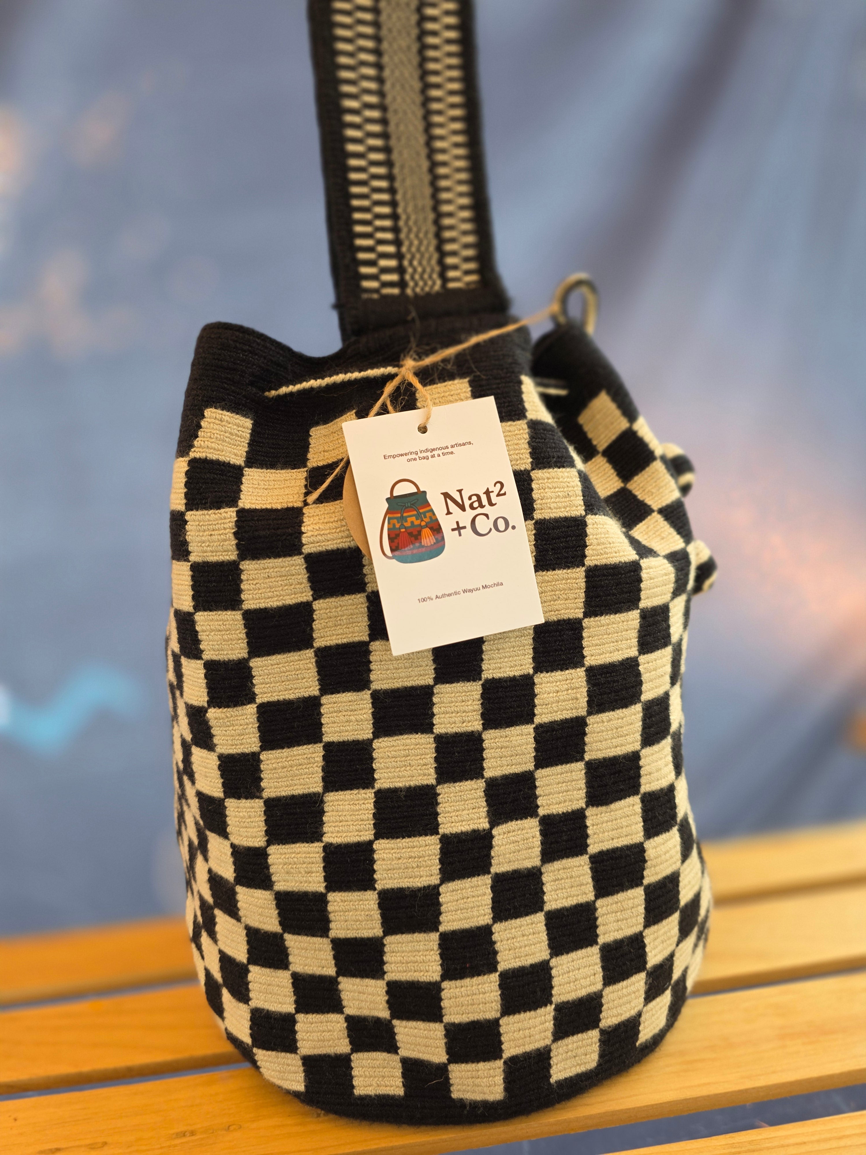 Checkered Wayuu One-thread Thread Mochila Large