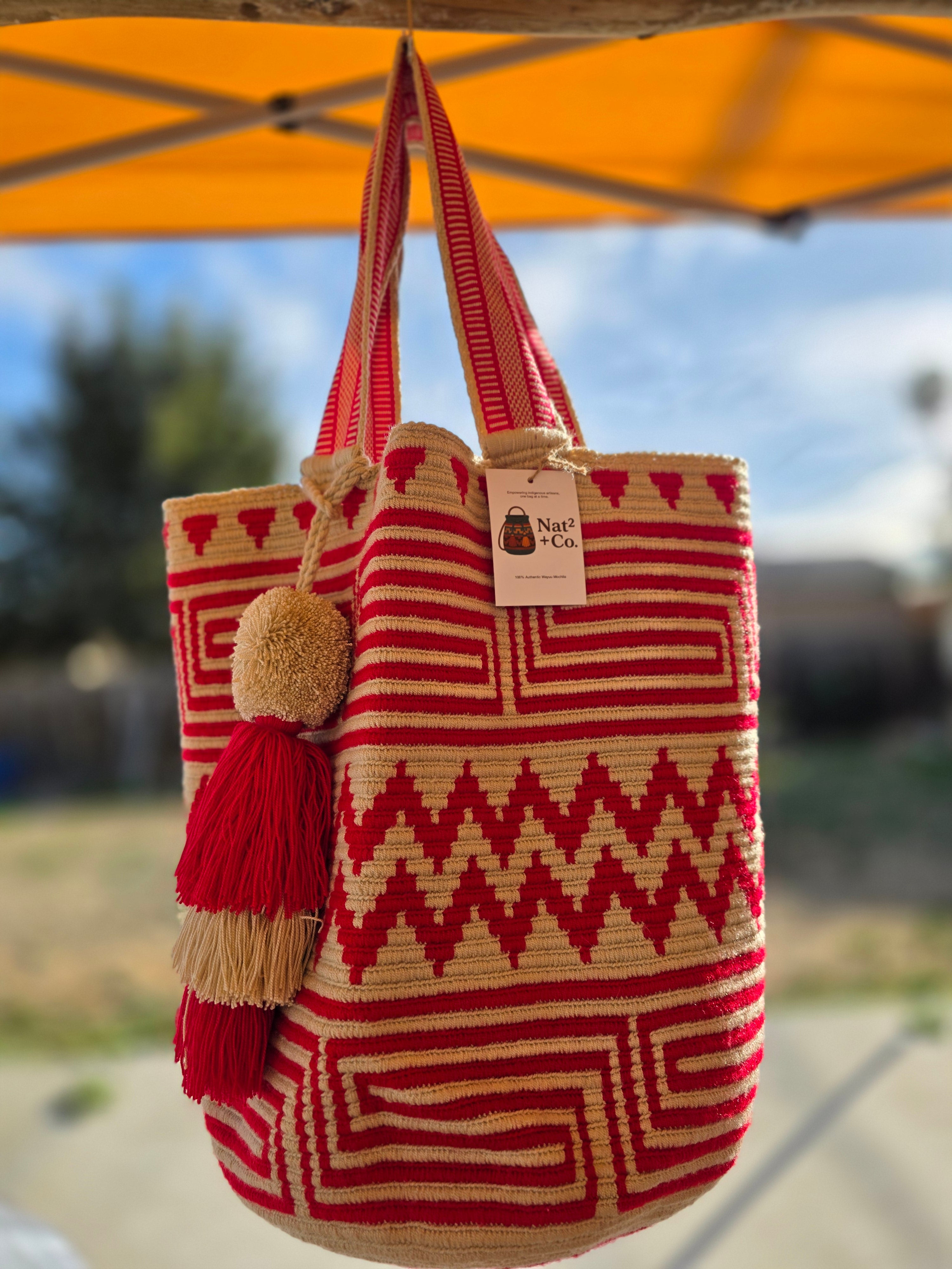 Roja Alta – Two-Thread Wayuu Mochilón Tote Bag
