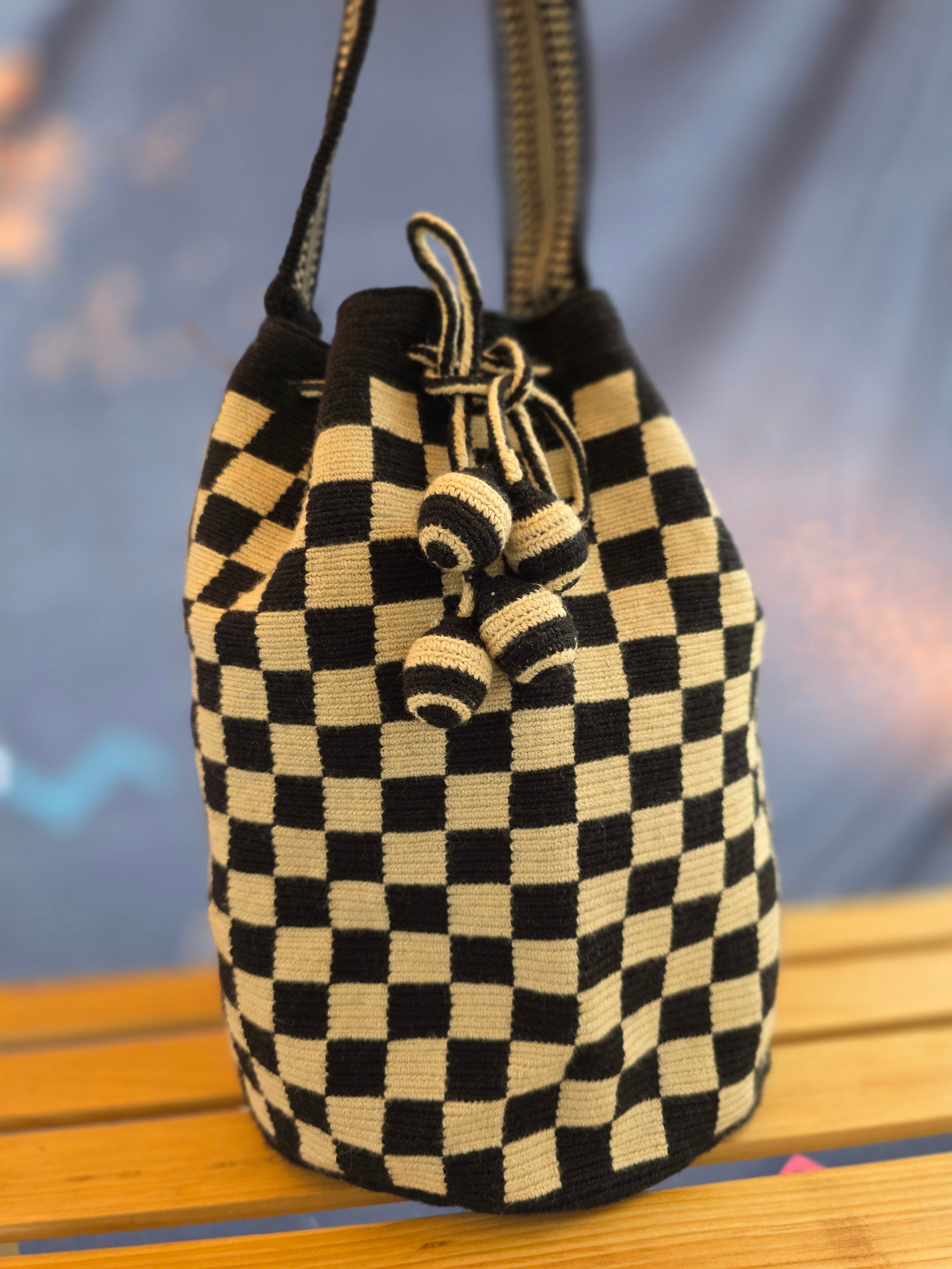 Checkered Wayuu One-thread Thread Mochila Large