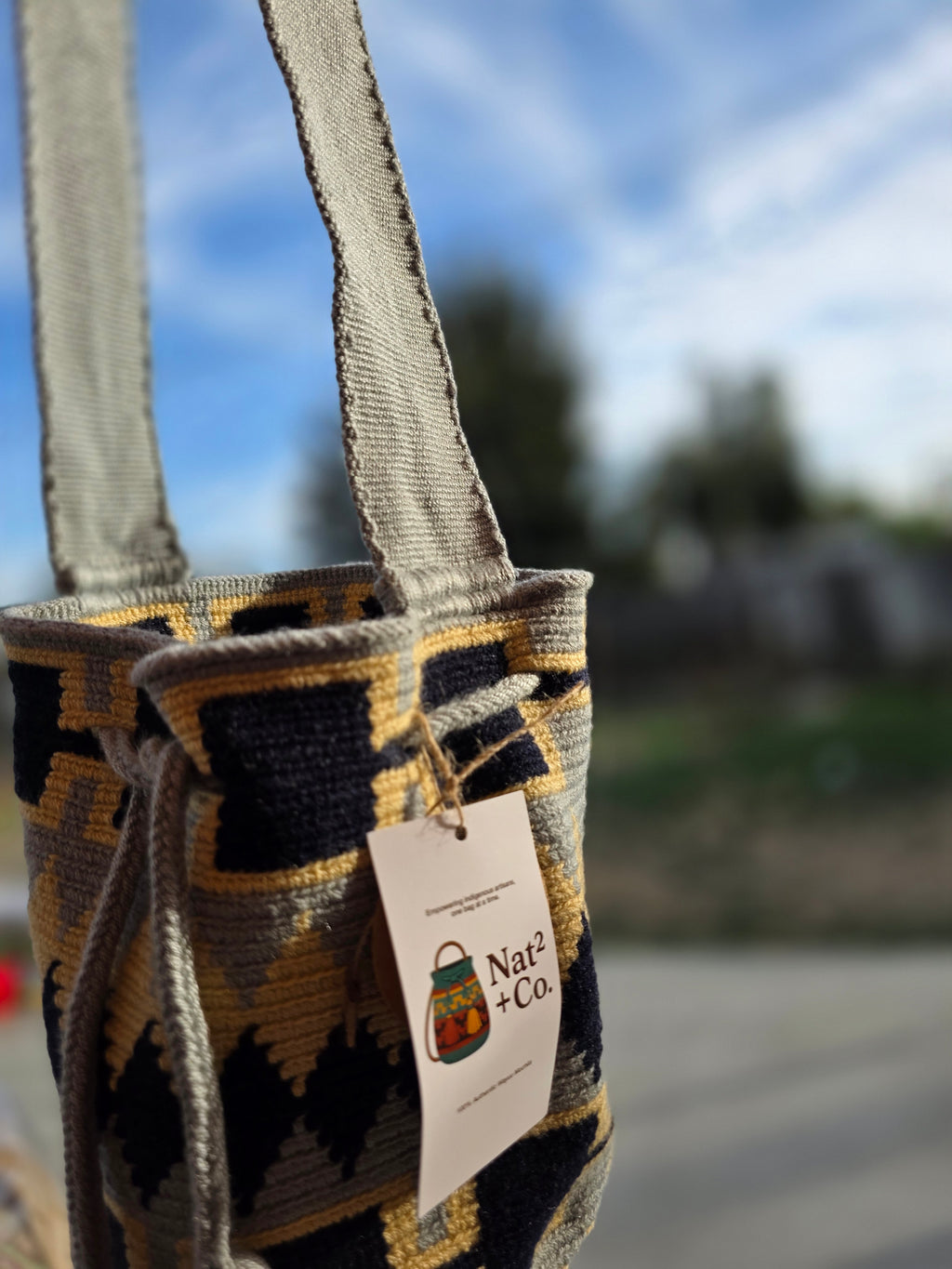 Amberstone— Handwoven Mochila Two-Thread Crossbody Bucket Bag Small